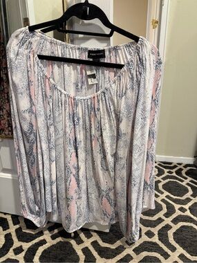 Fifteen Twenty Off-Shoulder Snakeskin Print Blouse in Pink and Gray